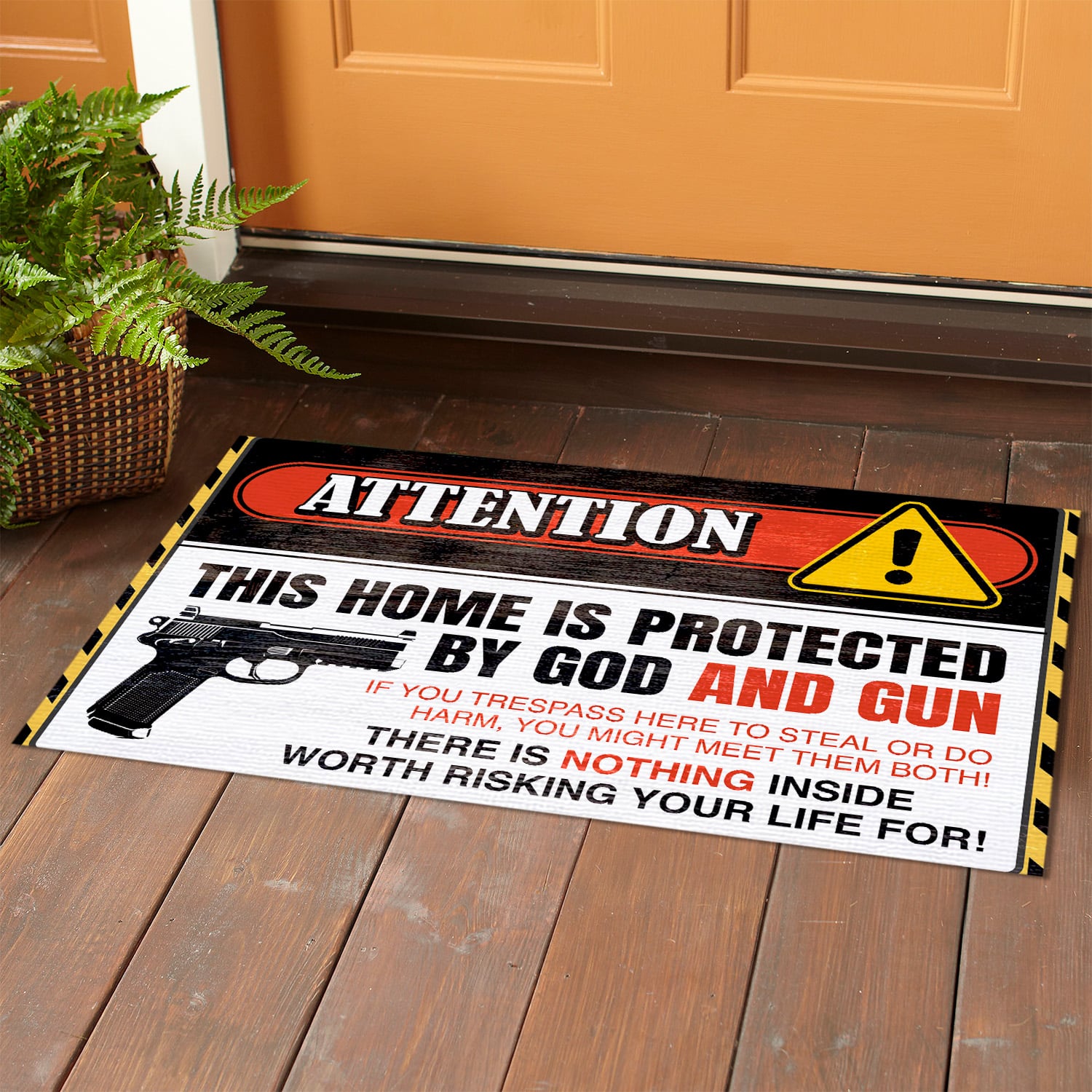 3UT. Protected By Gun (5) Doormat mockup 1