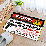 3UT. Protected By Gun (5) Doormat mockup 2