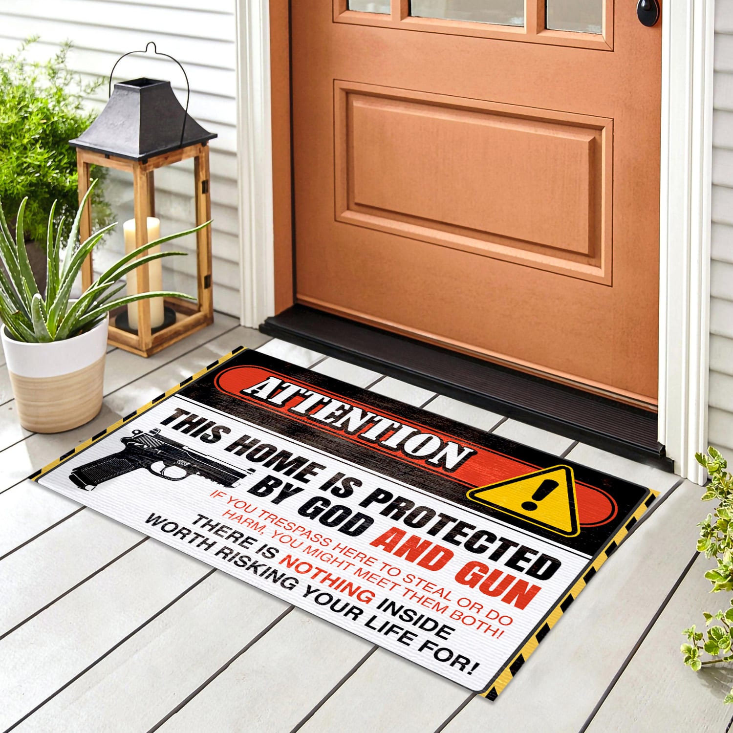 3UT. Protected By Gun (5) Doormat mockup 8