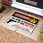 3UT. Protected By Gun (5) Doormat mockup 10
