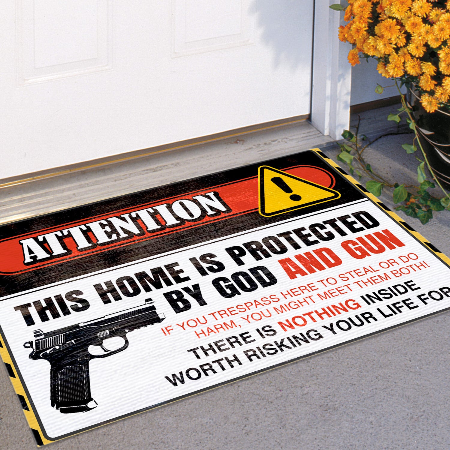 3UT. Protected By Gun (5) Doormat mockup 11