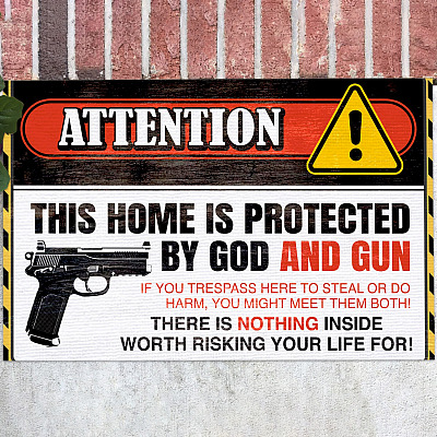 Attention This Home Is Protected by God And Gun If You Trespass Here Steal House Doormat - Outdoor Indoor Doormat