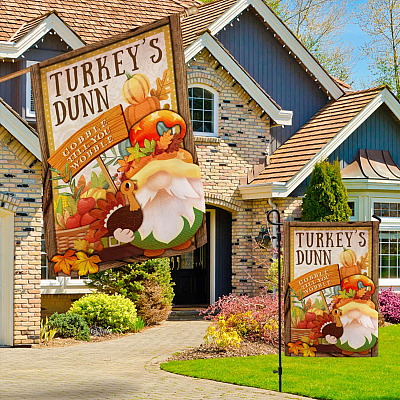 Alternative view of Turkey's Dunn Gobble Till You Wobble Gnome Seasonal Autumn Flag - Thanksgiving Garden Flag - House Flag