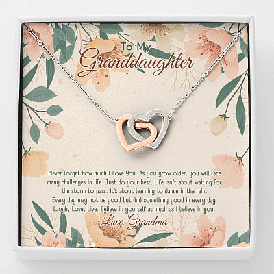 To My Granddaughter Believe In Yourself As Much As I Believe In You Interlocking Hearts Pendant Necklace - Interlocking Hearts Necklace
