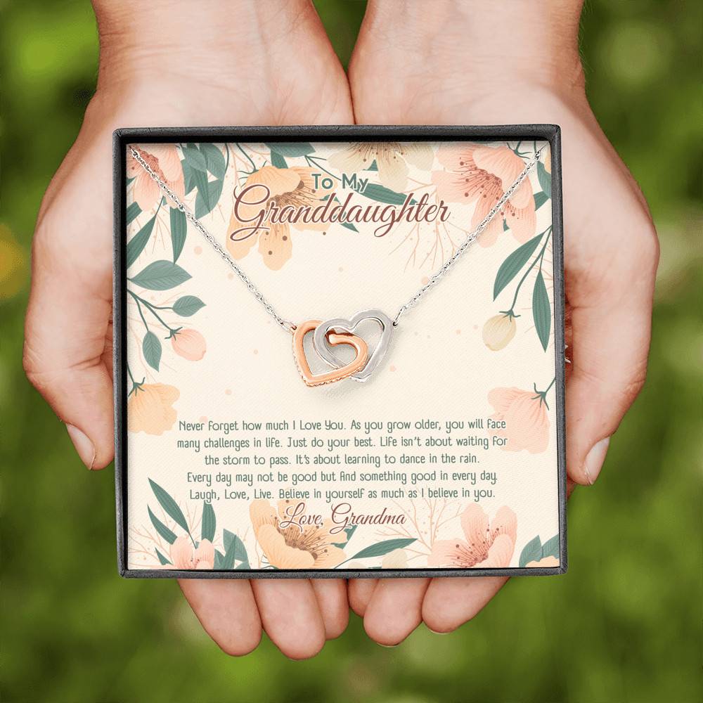 To My Granddaughter Believe In Yourself As Much As I Believe In You Interlocking Hearts Pendant Necklace