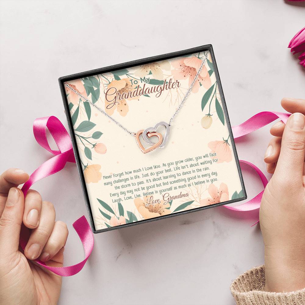 To My Granddaughter Believe In Yourself As Much As I Believe In You Interlocking Hearts Pendant Necklace