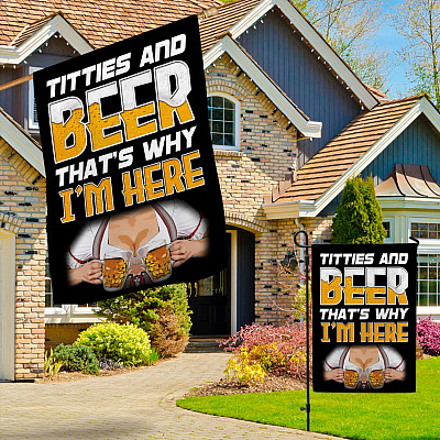 Alternative view of Titties And Beer That's Why I'm Here Flag - Beer Decorative Garden Flag - House Flag - Wall Flag