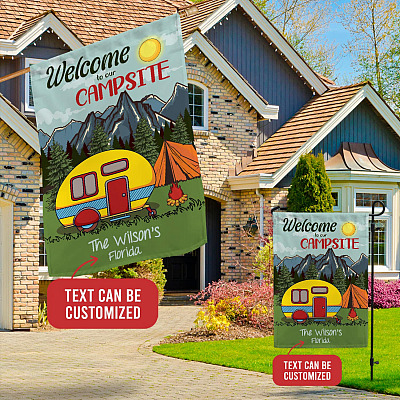 Alternative view of Personalized Family Name Welcome to Our Campsite Decorative Garden Flag - House Flag - Custom Camper Flag