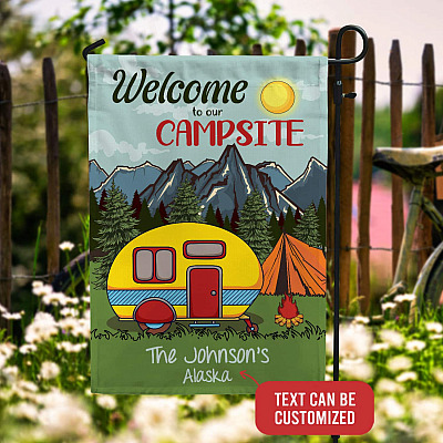 Personalized Family Name Welcome to Our Campsite Decorative Garden Flag - House Flag - Custom Camper Flag