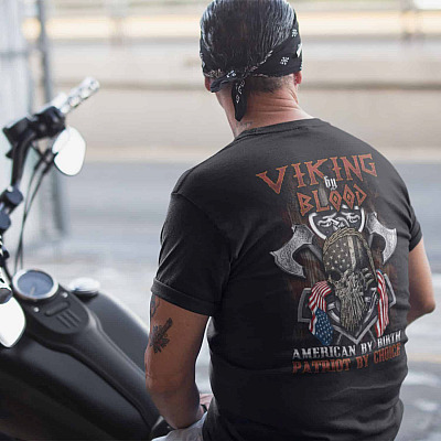 Alternative view of Viking By Blood American By Birth Patriot By Choice Print on Back T-Shirt - 2nd Amendment Til Valhalla Shirt