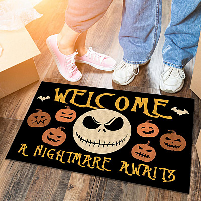 Jack Skellington Welcome A Nightmare Awaits Indoor Doormat - Nightmare Before Christmas Outdoor Door Mat