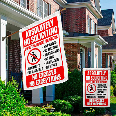 Alternative view of Absolutely No Soliciting Do Not Ring Bell Or Knock No Excuses No Exception Funny Garden Flag - House Flag