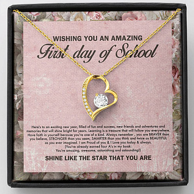 Wishing You an Amazing First Day of School You're Amazing Forever Love Pendant Back to School Necklace - Forever Love Necklace (18K Yellow Gold)