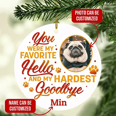 Personalized Photo You Were My Favorite Hello and My Hardest Goodbye Pet Memorial Ornament Keepsake