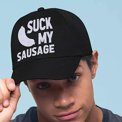Alternative view of Suc-k My Sausage Funny Mens Jokes Twill Cap - High-Profile Snapback Hat