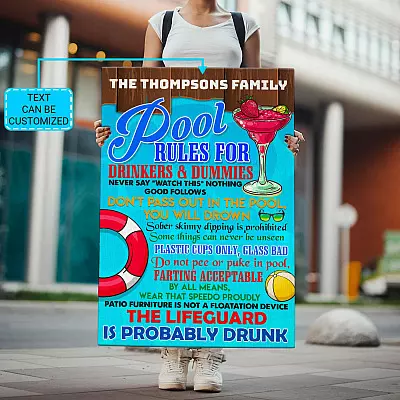 Alternative view of Pool Rules Personalized Pool Rules for Drinkers and Dummies Pool Rules Sign Framed Canvas - Unframed Poster