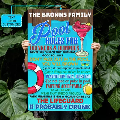 Pool Rules Personalized Pool Rules for Drinkers and Dummies Pool Rules Sign Framed Canvas - Unframed Poster