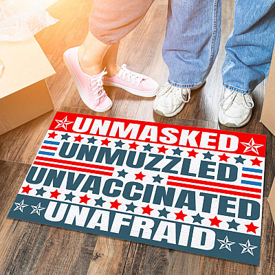 Alternative view of Unmasked Unmuzzled Unvaccinated Unafraid House Doormat - Outdoor Indoor Doormat