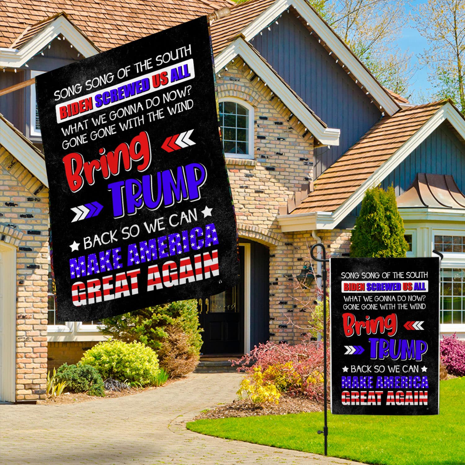 3O. Bring Trump Back flag Garden & House Mockup 3