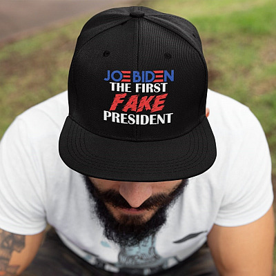 Joe Biden The First Fake President Anti Biden Twill Cap - Pro Trump High-Profile Snapback Hat - Trucker Hat
