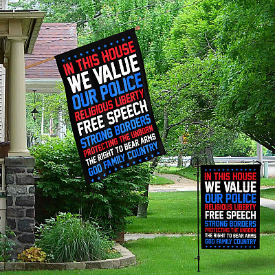 Alternative view of In This House We Value Our Police Religious Liberty God Family Country House Outdoor Garden Flag - House Flag - Wall Flag