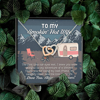 To My Smokin' Hot Wife The First Time Our Eyes Met I Love You Camping Interlocking Hearts Pendant Necklace