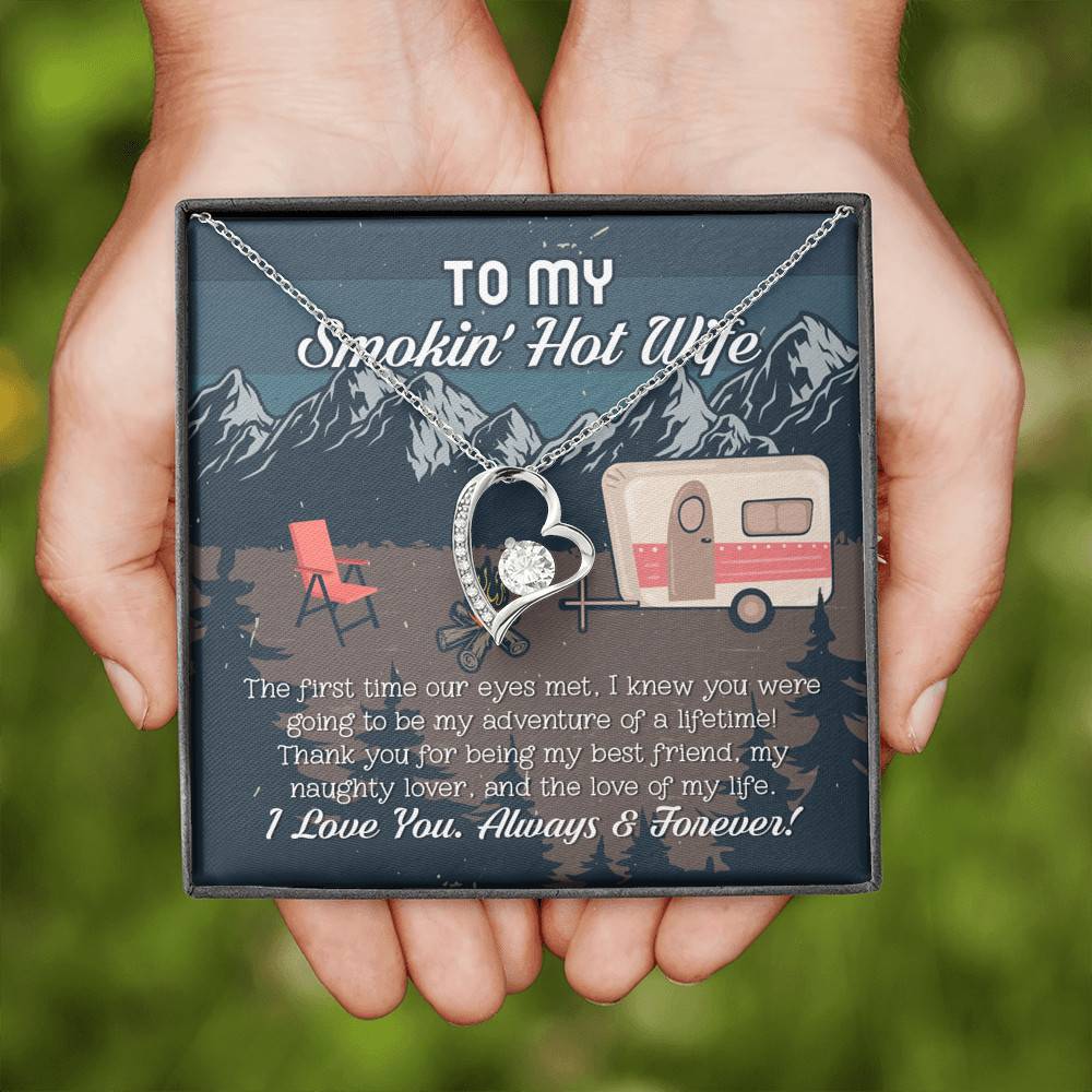 To My Smokin' Hot Wife The First Time Our Eyes Met I Love You Camping Interlocking Hearts Pendant Necklace