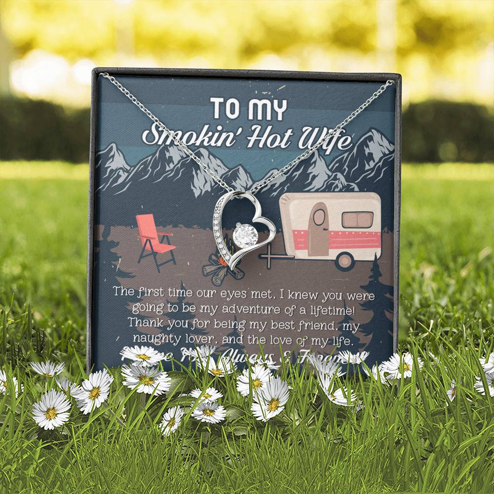 To My Smokin' Hot Wife The First Time Our Eyes Met I Love You Camping Interlocking Hearts Pendant Necklace