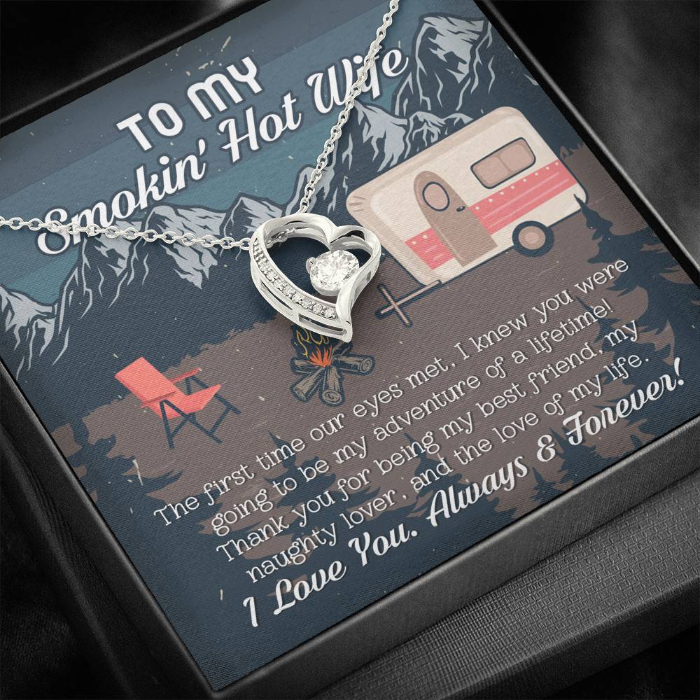 To My Smokin' Hot Wife The First Time Our Eyes Met I Love You Camping Interlocking Hearts Pendant Necklace