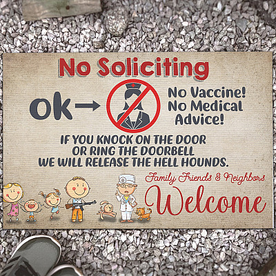 Door Knockers No Soliciting No Vaccine Sign Warning Doormat - If You Knock The Door Ringing Doorbell Doormat