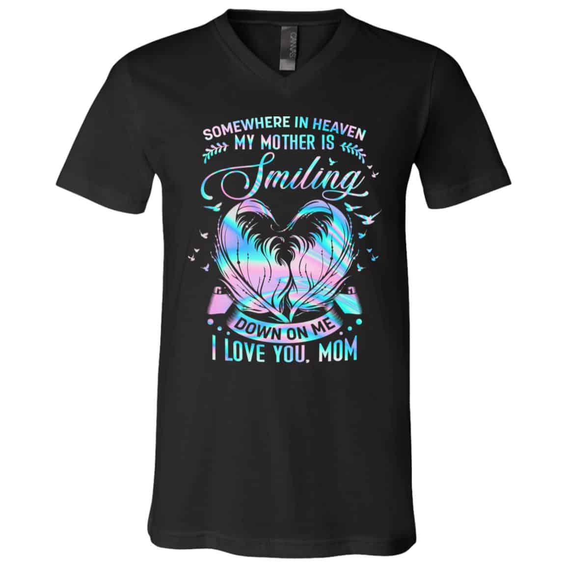 mother in heaven shirt, Black, V-Neck T-Shirt