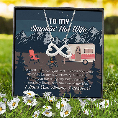 Alternative view of To My Smokin' Hot Wife The First Time Our Eyes Met I Love You Camping Infinity Heart Pendant Necklace