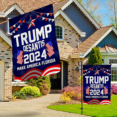 Alternative view of Trump DeSantis 2024 Make America Florida Flag - Presidential Election 2024 Garden Flag - House Flag