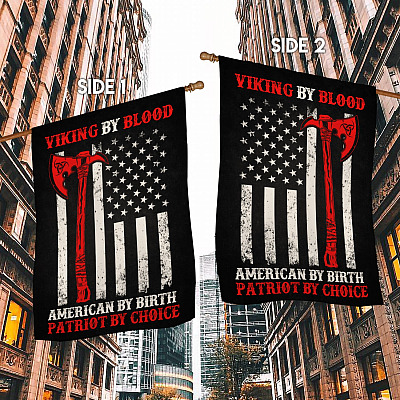 Alternative view of Viking By Blood American By Birth Patriot By Choice Decorative Garden Flag - Indoor Outdoor Flag - House Flag