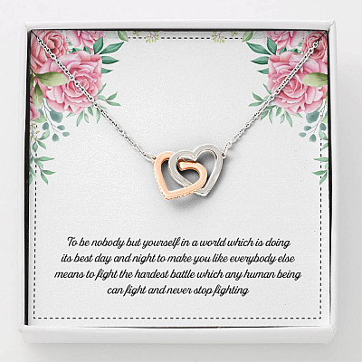 To Be Nobody but Yourself in A World Which Is Doing Its Best Day and Night Interlocking Hearts Pendant Necklace - Interlocking Hearts Necklace