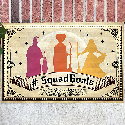 Hocus Squad Goals Pocus Halloween Doormat - Funny Three Witches Indoor Outdoor Doormat