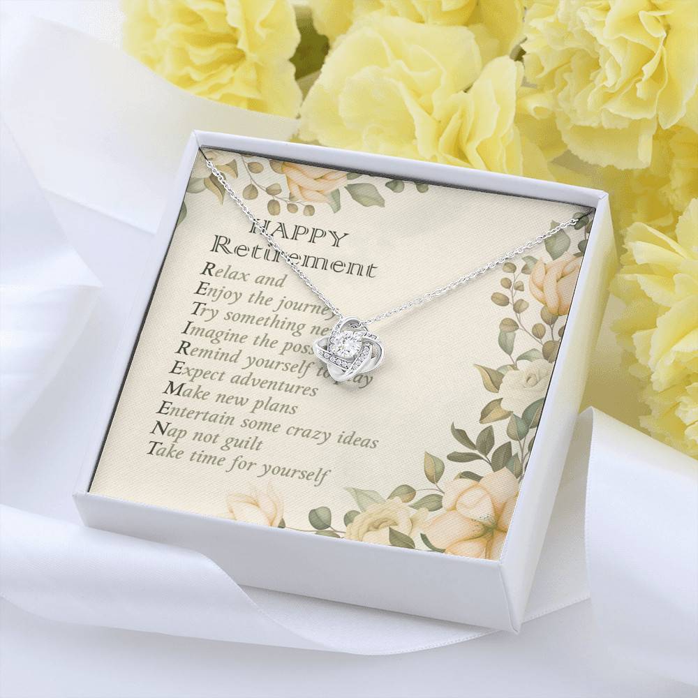 Happy Retirement Take Time For Yourself Love Knot Necklace - Farewell Goodbye Jewelry Gifts From Coworkers