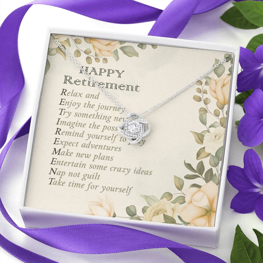 Happy Retirement Take Time For Yourself Love Knot Necklace - Farewell Goodbye Jewelry Gifts From Coworkers