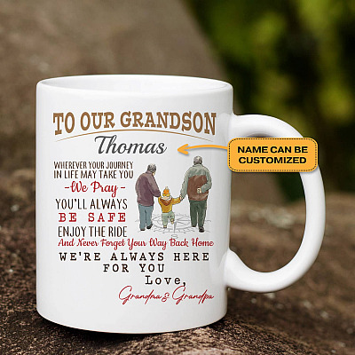 Alternative view of Personalized Name to Our Grandson Whenever Your Journey in Life May Take You Double-Sided Ceramic Coffee Mug