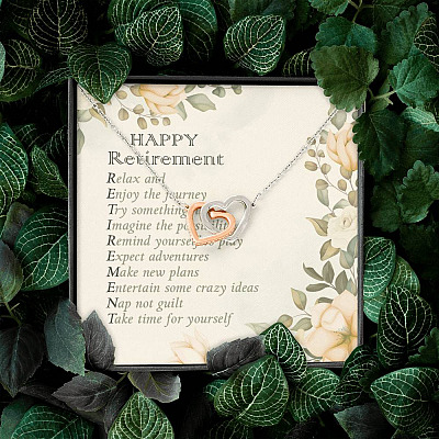 Happy Retirement Take Time For Yourself Interlocking Hearts Pendant Necklace - Farewell Goodbye Jewelry Gifts
