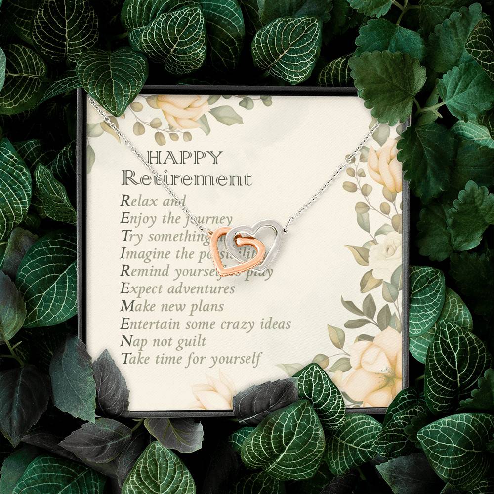 Happy Retirement Take Time For Yourself Interlocking Hearts Pendant Necklace - Farewell Goodbye Jewelry Gifts