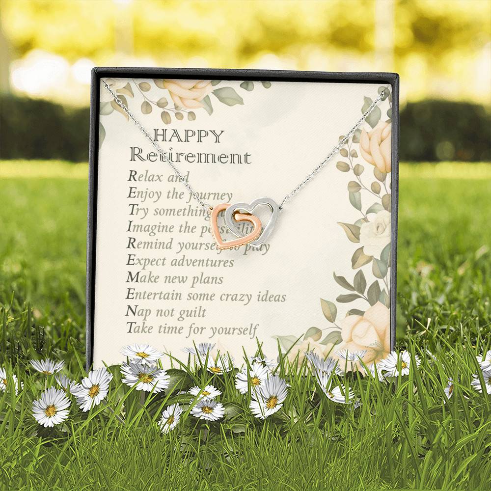 Happy Retirement Take Time For Yourself Interlocking Hearts Pendant Necklace - Farewell Goodbye Jewelry Gifts