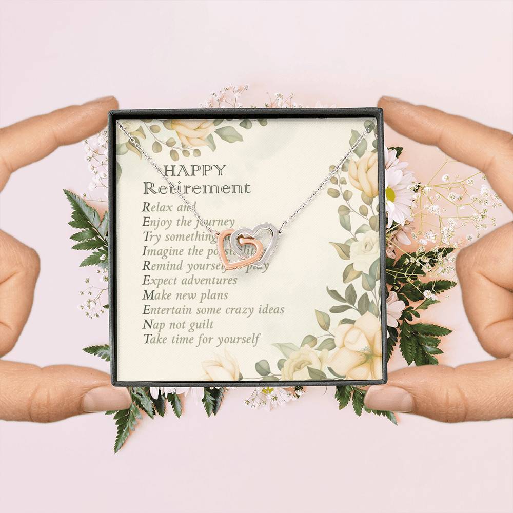 Happy Retirement Take Time For Yourself Interlocking Hearts Pendant Necklace - Farewell Goodbye Jewelry Gifts