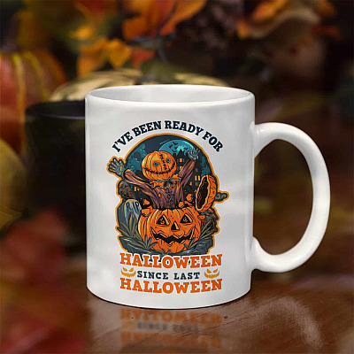 Alternative view of I've Been Ready For Halloween Since Last Halloween Pumpkin Ceramic Coffee Mug - Beer Stein - Water Bottle