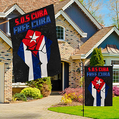 Alternative view of SOS Cuba Free Cuba Patriotic Garden Flag - Patria Y Vida Cuban Flag House Flag