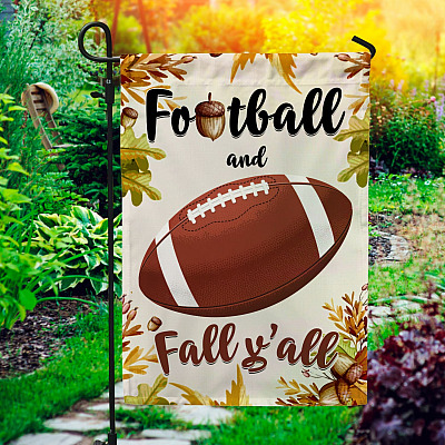 Football and Fall Y'all Garden Flag - House Flag - Wall Flag - Welcome Fall Garden Flag