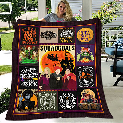 Alternative view of Hocus Squad Goals Pocus Halloween Funny Three Witches Fleece Blanket - Mink Sherpa Blanket - Woven Blanket
