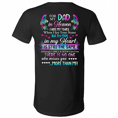 dad in heaven shirt, Black, V-Neck T-Shirt