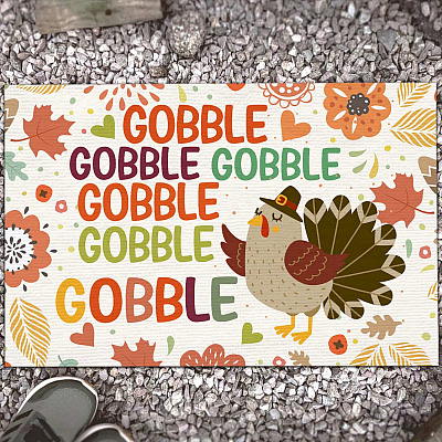 Gobble Gobble Happy Turkey Day Thanksgiving Indoor Outdoor Decorative Doormat