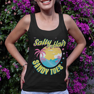 Alternative view of Salty Hair Sandy Toes Cotton Tank Top Tee - Ladies Racerback Tank